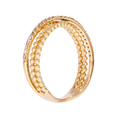 14K Solid Gold Diamond Triple Line Ring