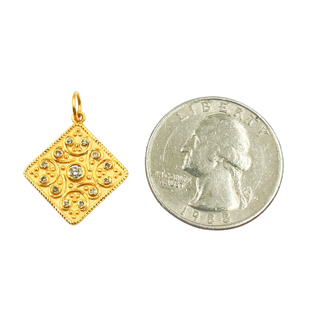 14K Solid Gold Square Pendant with Diamonds. GDP281