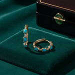 Load image into Gallery viewer, EHB57701TQ. 14K Solid Gold Turquoise and Diamond Hoops