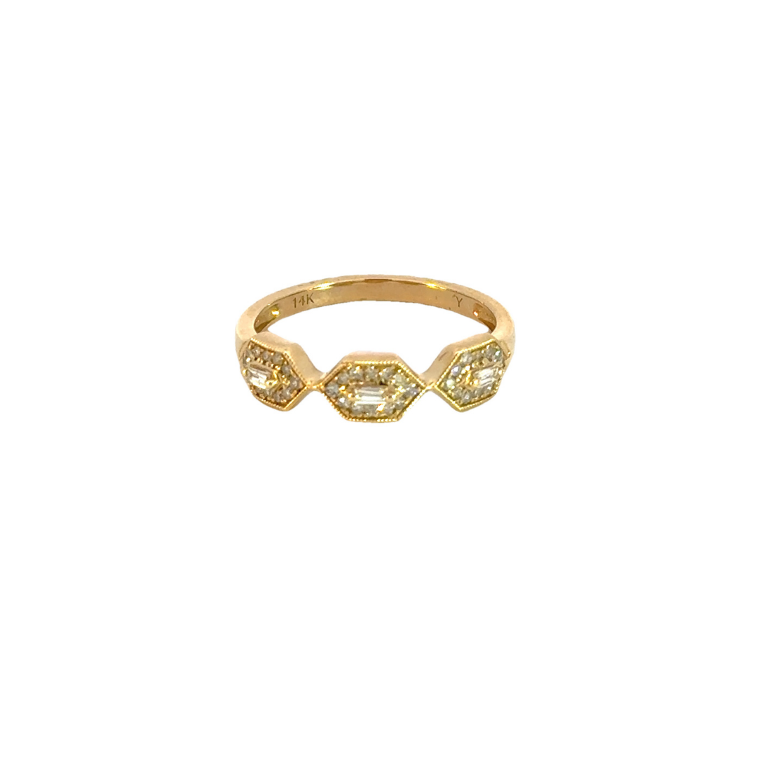 14k Solid Yellow Gold Diamond Hexagons Ring.