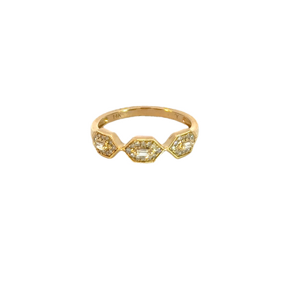 14k Solid Yellow Gold Diamond Hexagons Ring.