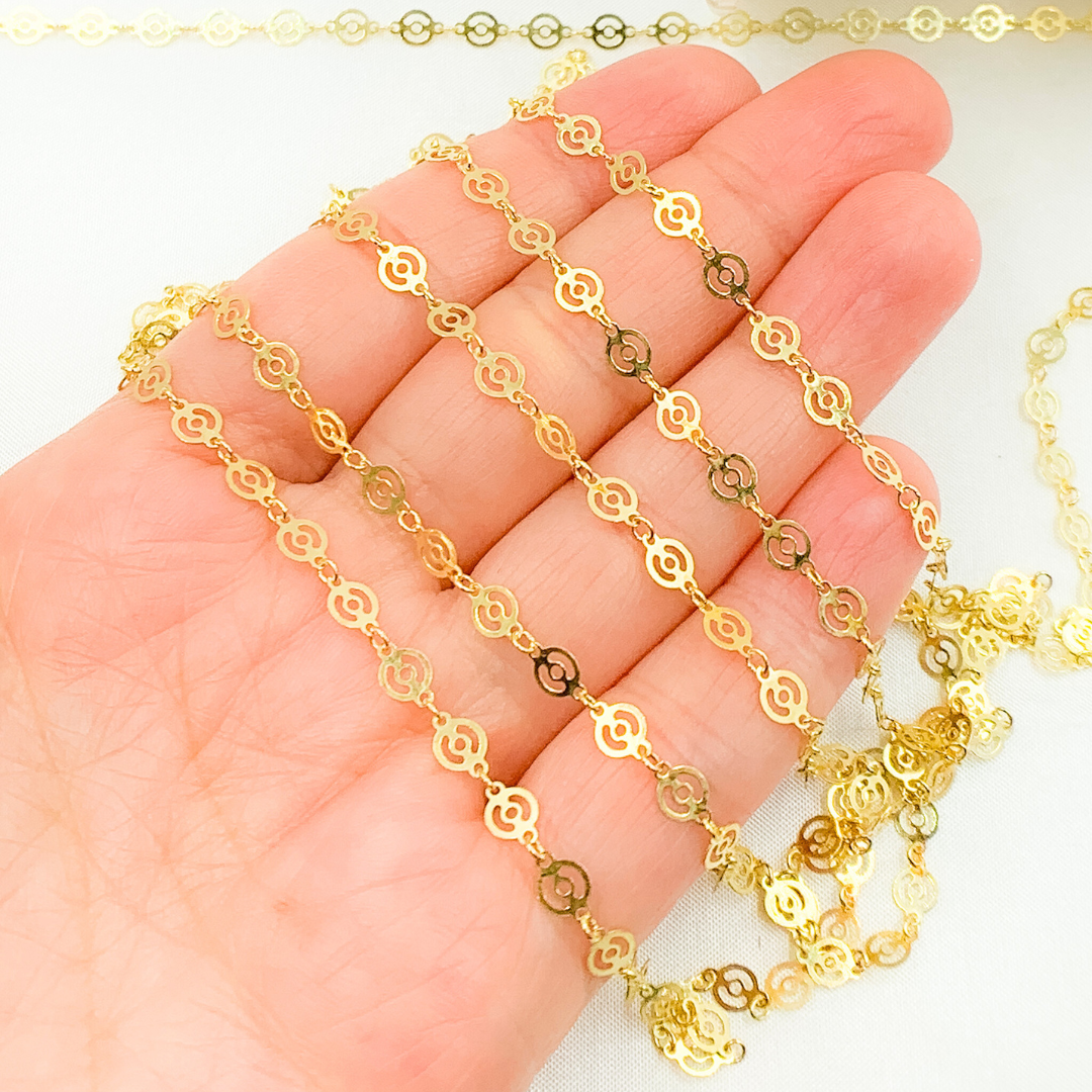 V15GP. Gold Plated Sterling Silver Circles Pattern Chain