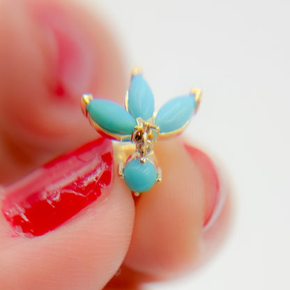 Shop 14K Solid Yellow Gold Diamond and Turquoise Heart Stud Earring
