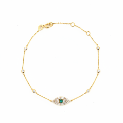 BR401077. 14k Solid Gold Diamond and Gemstone Eye Bracelet