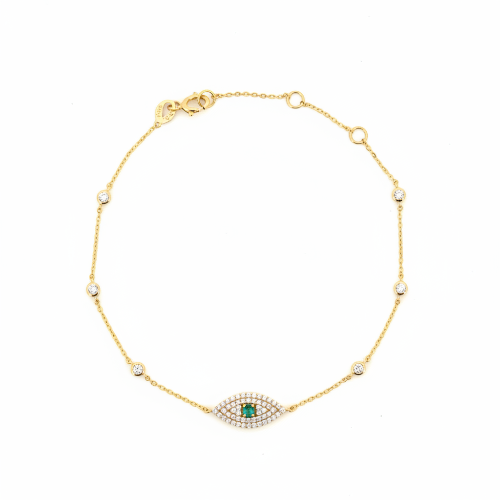 BR401077. 14k Solid Gold Diamond and Gemstone Eye Bracelet