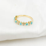 Load image into Gallery viewer, 14K Solid Yellow Gold Diamond and Turquoise Flower and Baguette Ring. RAF01630TQ
