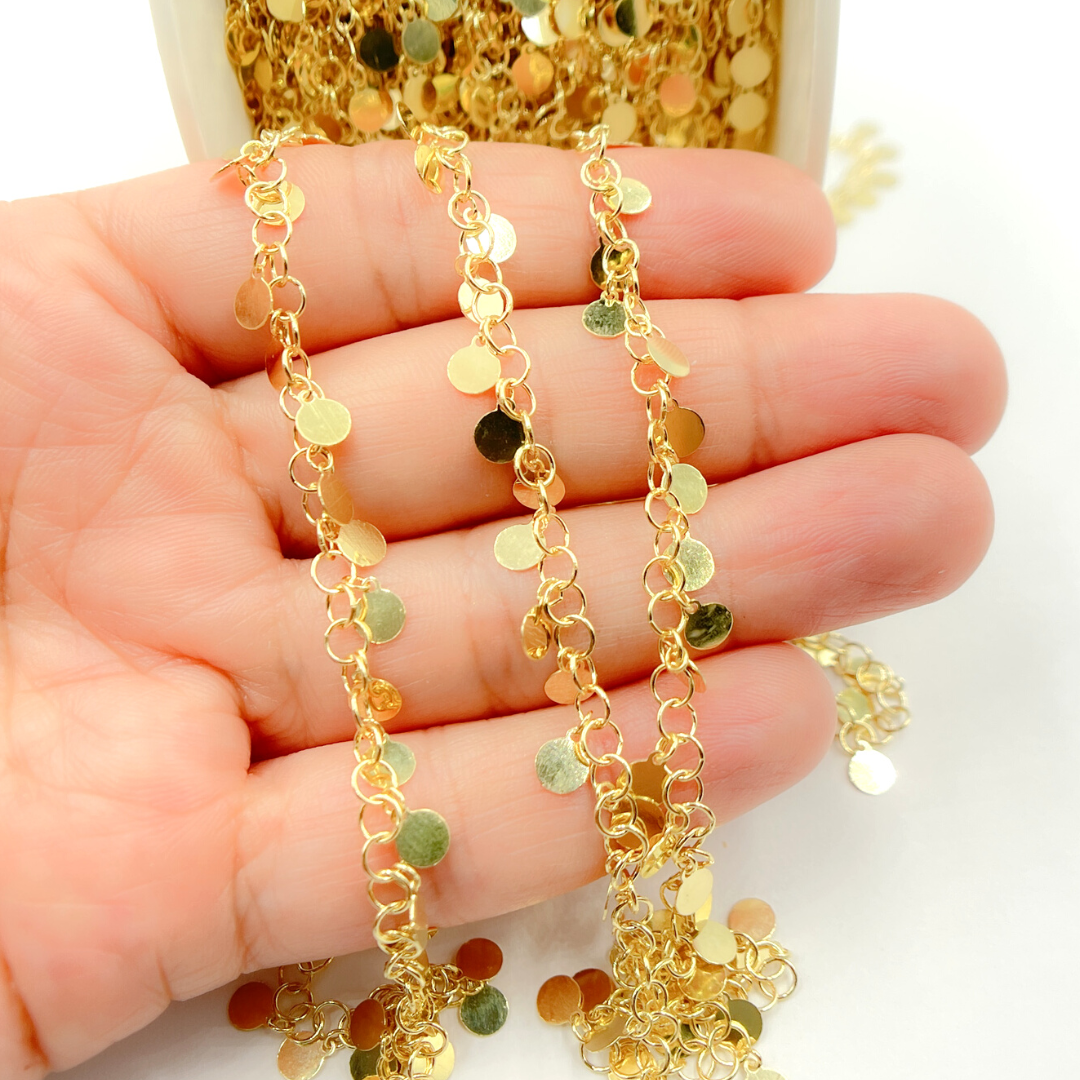 V73GP. Gold Plated 925 Sterling Silver Dangle Disc Chain