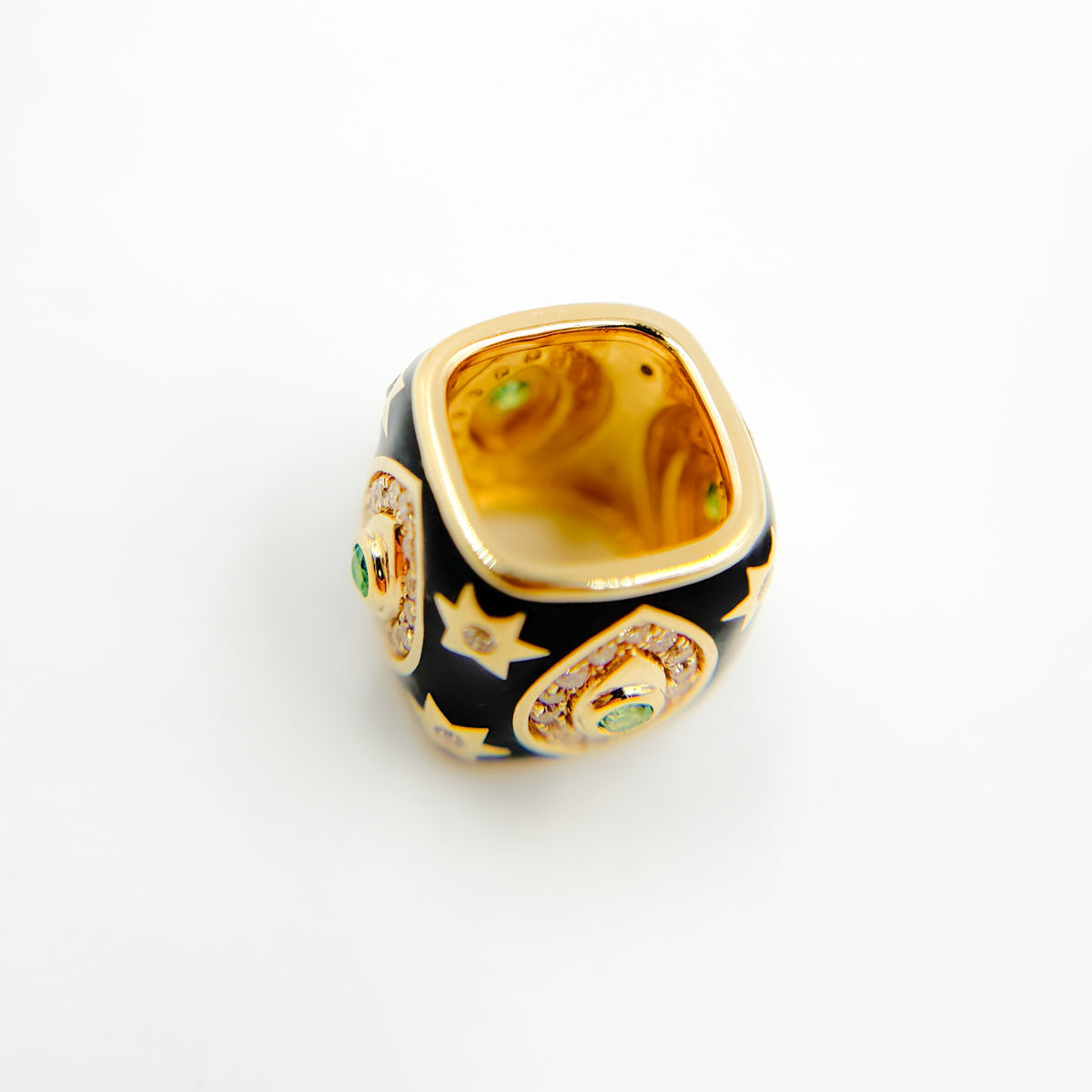 Buy 14K Solid Gold Black Enamel and Diamond Evil Eye Design Ring Charm