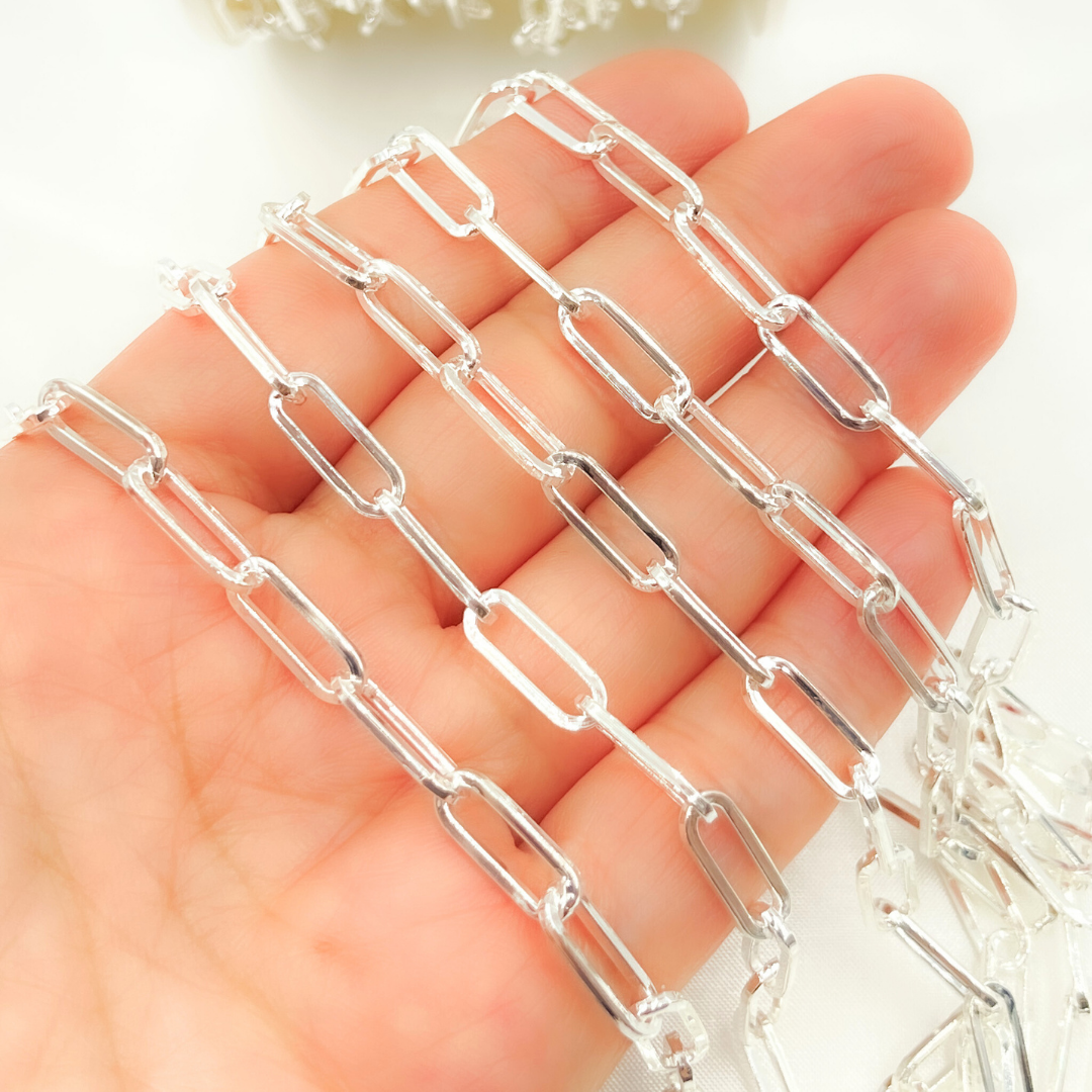 925 Sterling Silver Flat Paperclip Chain. V12SS