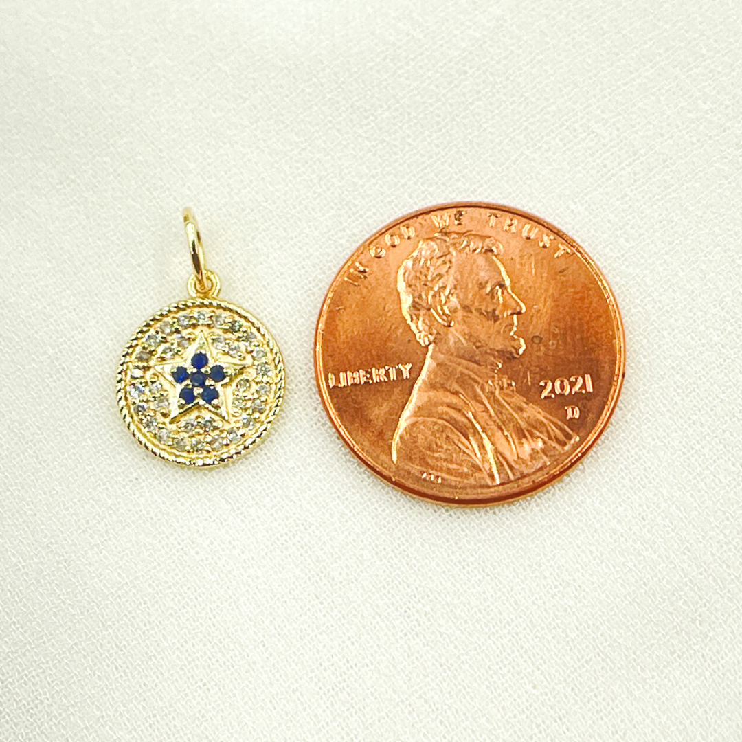 14K Solid Gold Diamond and Gemstone Star Circle Charm. GDP366