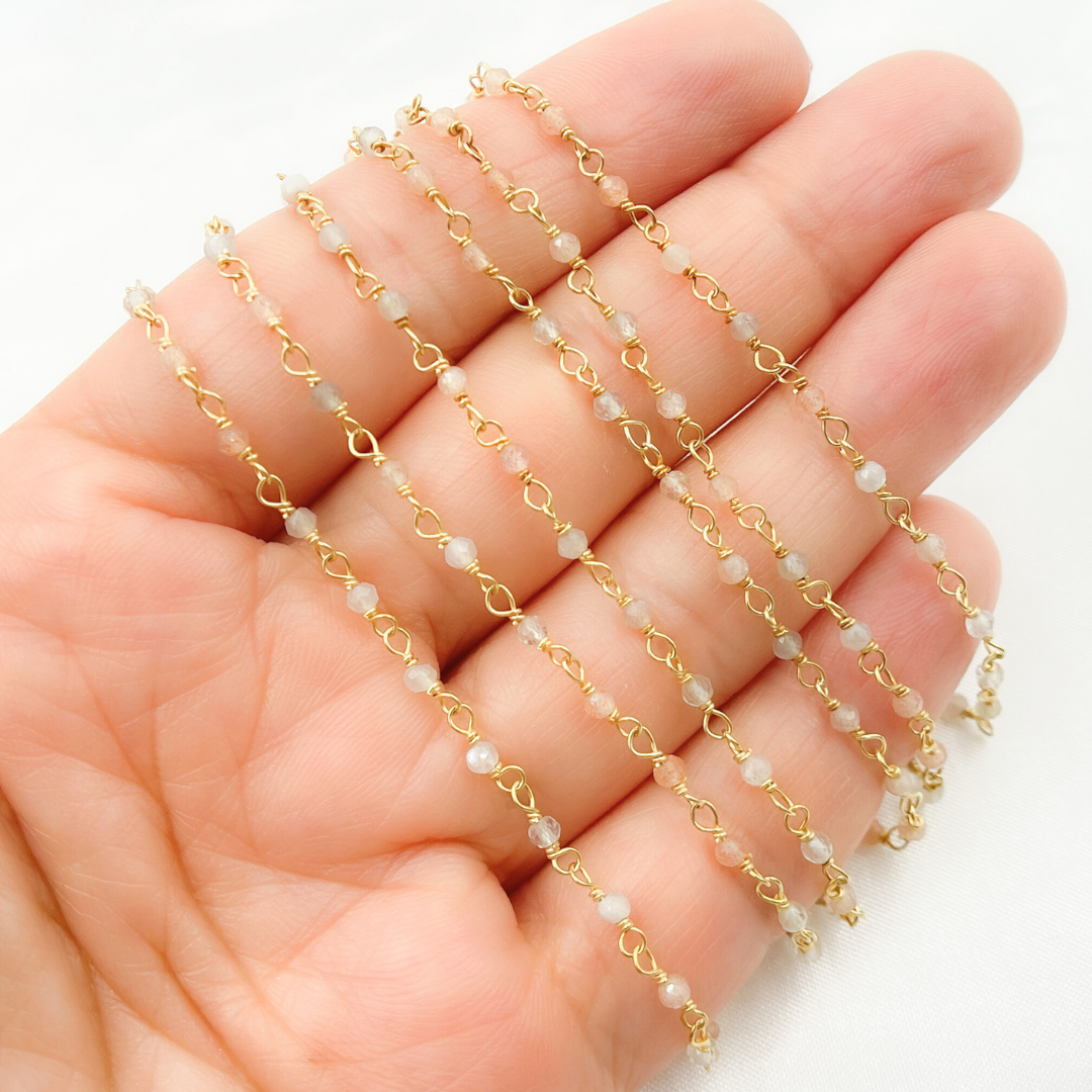 CMS58. Coated Peach Moonstone Wire Chain