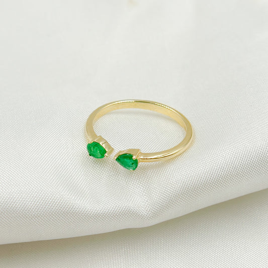 14K Solid Gold Gemstone 2 Drop Open Ring.