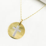 Load image into Gallery viewer, 14K Solid Gold Circle Charm with Cross in the Center. GDP672
