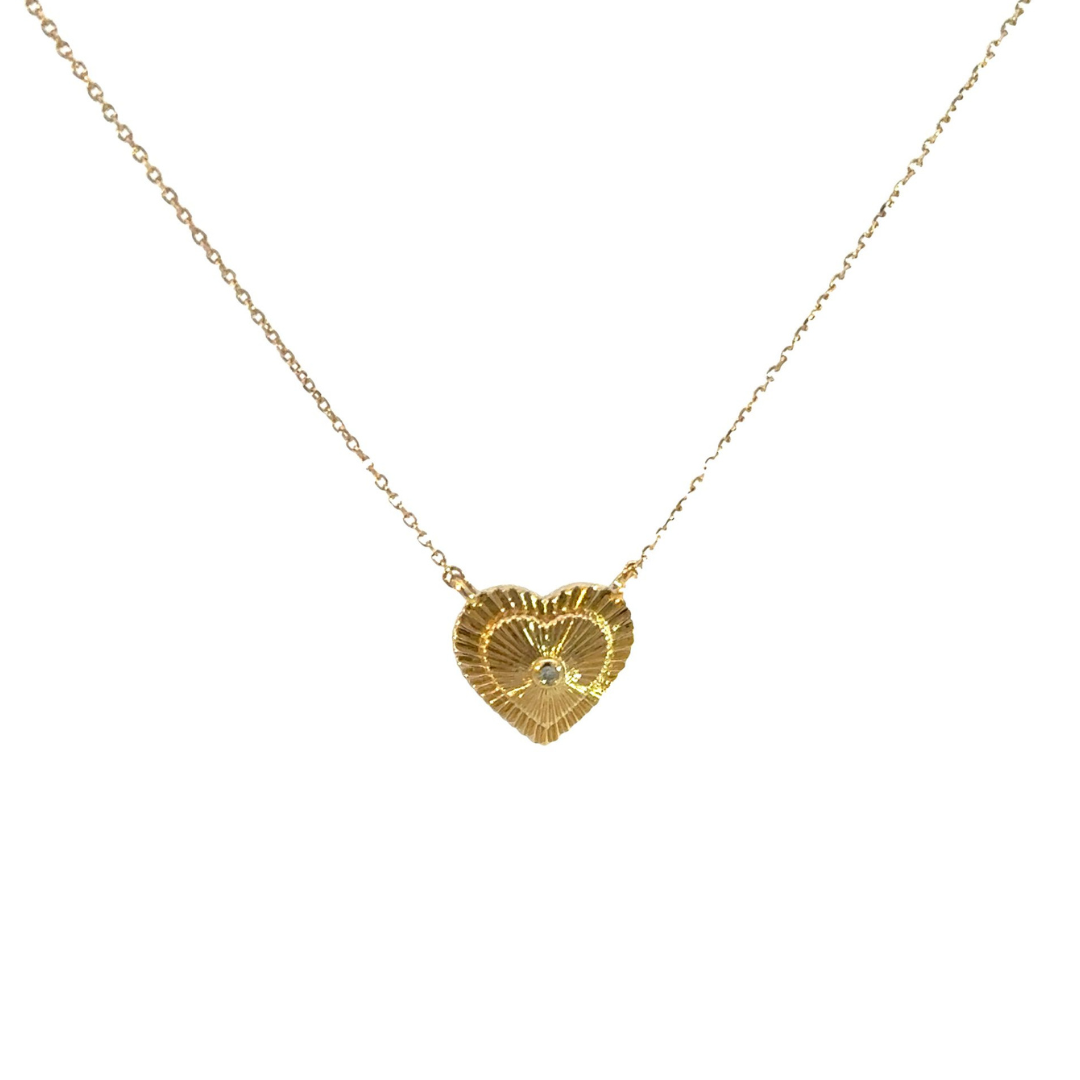NFA71449. 14k Solid Gold Diamond Heart Charm Necklace