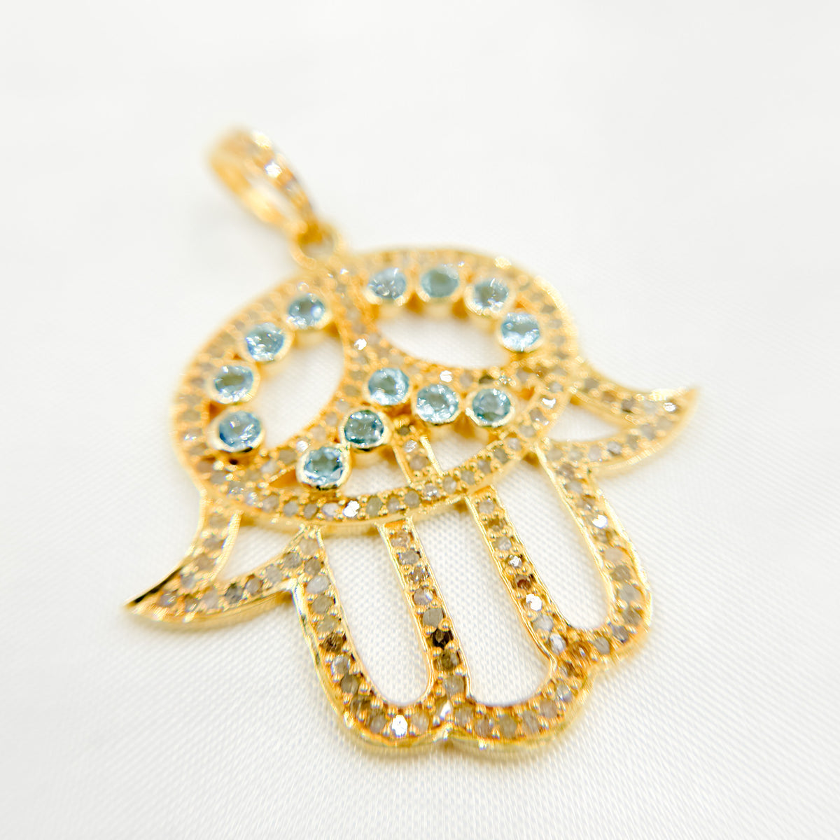 DP2005. Diamond Sterling Silver Hamsa Pendant with Gemstone