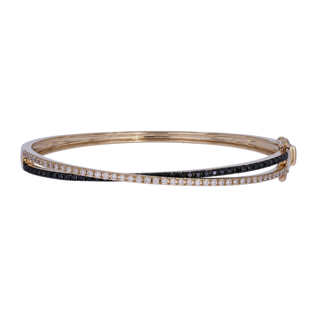 BNL68618A. 14K Solid Gold Black and White Diamonds Twisted Bangle