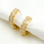 Load image into Gallery viewer, 14K Solid Gold Baguette Diamond Huggies. EHL56701
