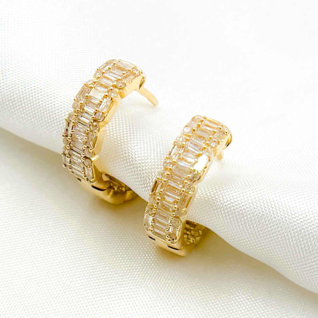 14K Solid Gold Baguette Diamond Huggies. EHL56701