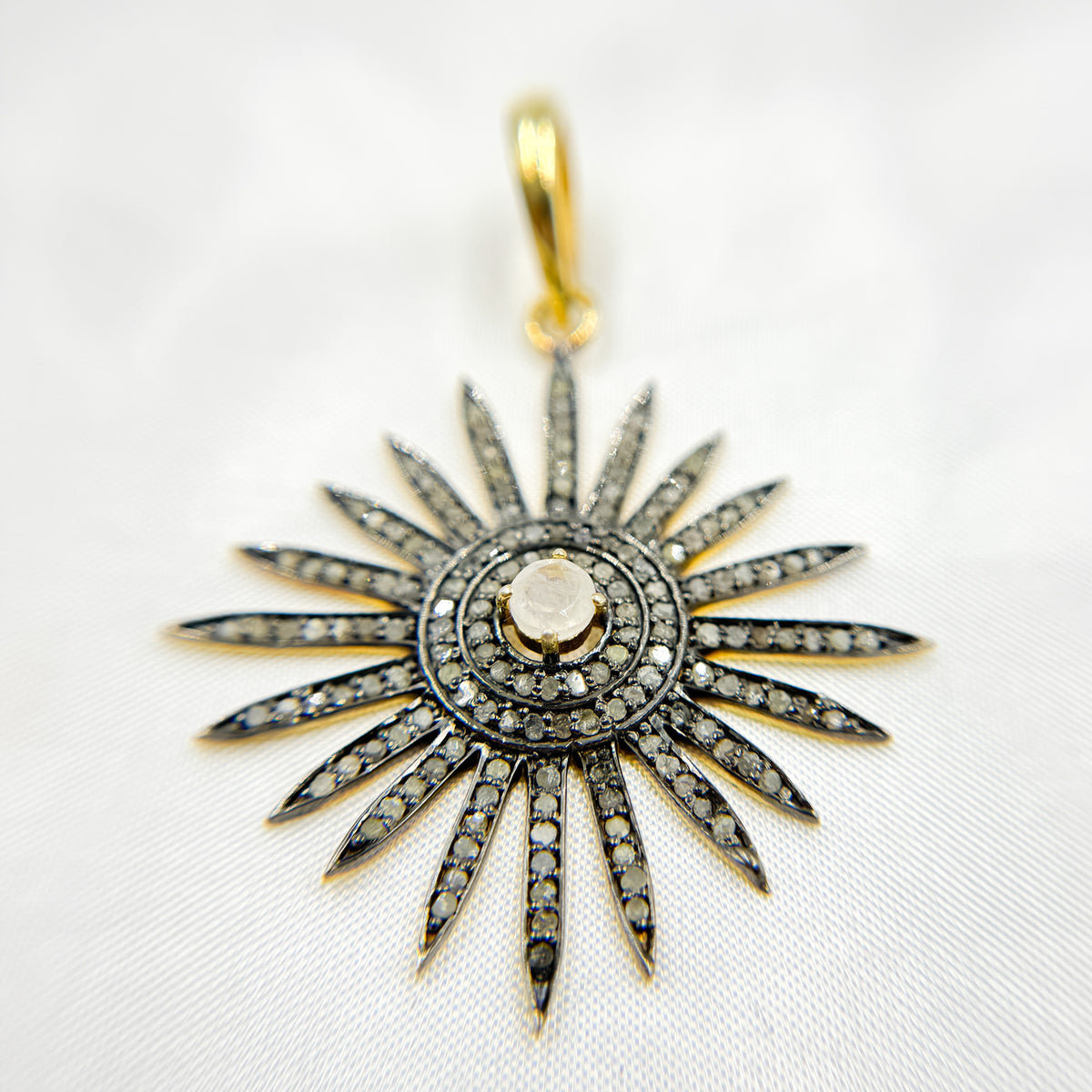 DP065. Diamond Sterling Silver Sun Pendant with Gemstone