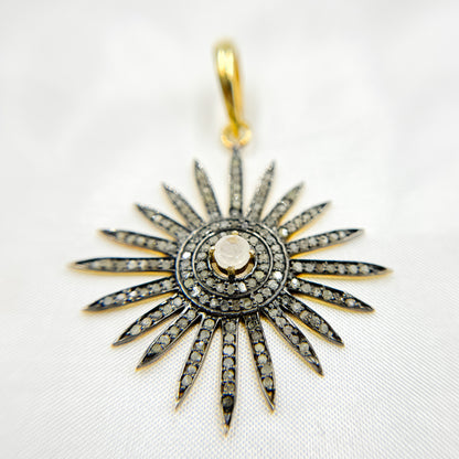 DP065. Diamond Sterling Silver Sun Pendant with Gemstone