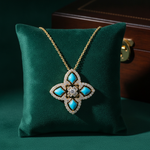 Load image into Gallery viewer, DPE00986TQ. 14K Solid Gold Diamond and Turquoise Flower Pendant