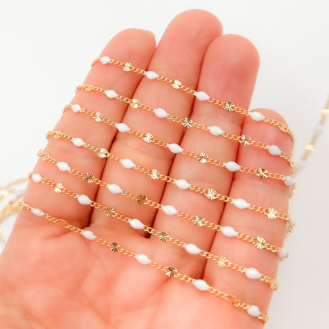Gold White Color Enamel Marina Link Chain