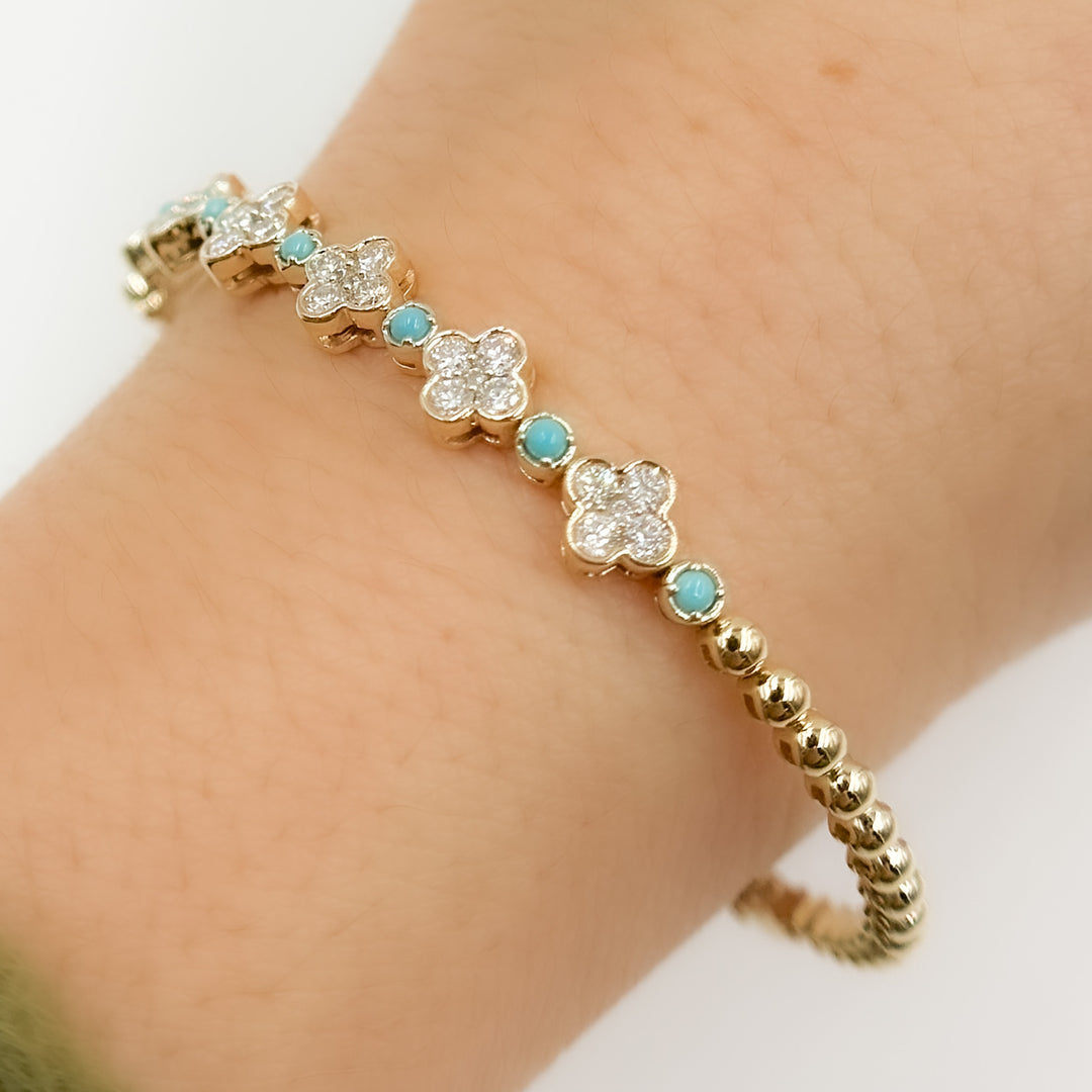 BNL68567. 14K Solid Yellow Gold Diamond and Gemstone Bangle