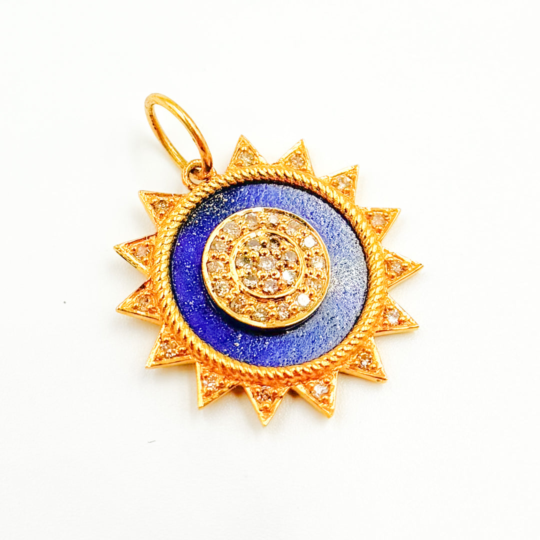 14K Solid Gold Sun Round Pendant