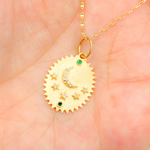 Load image into Gallery viewer, 14K Solid Gold with Diamond Oval Shape Charm with Moon and Stars in the Center. GDP624
