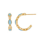 Load image into Gallery viewer, CE97071TQ5X2.5. 14K Solid Gold Diamonds and Turquoise Hoops