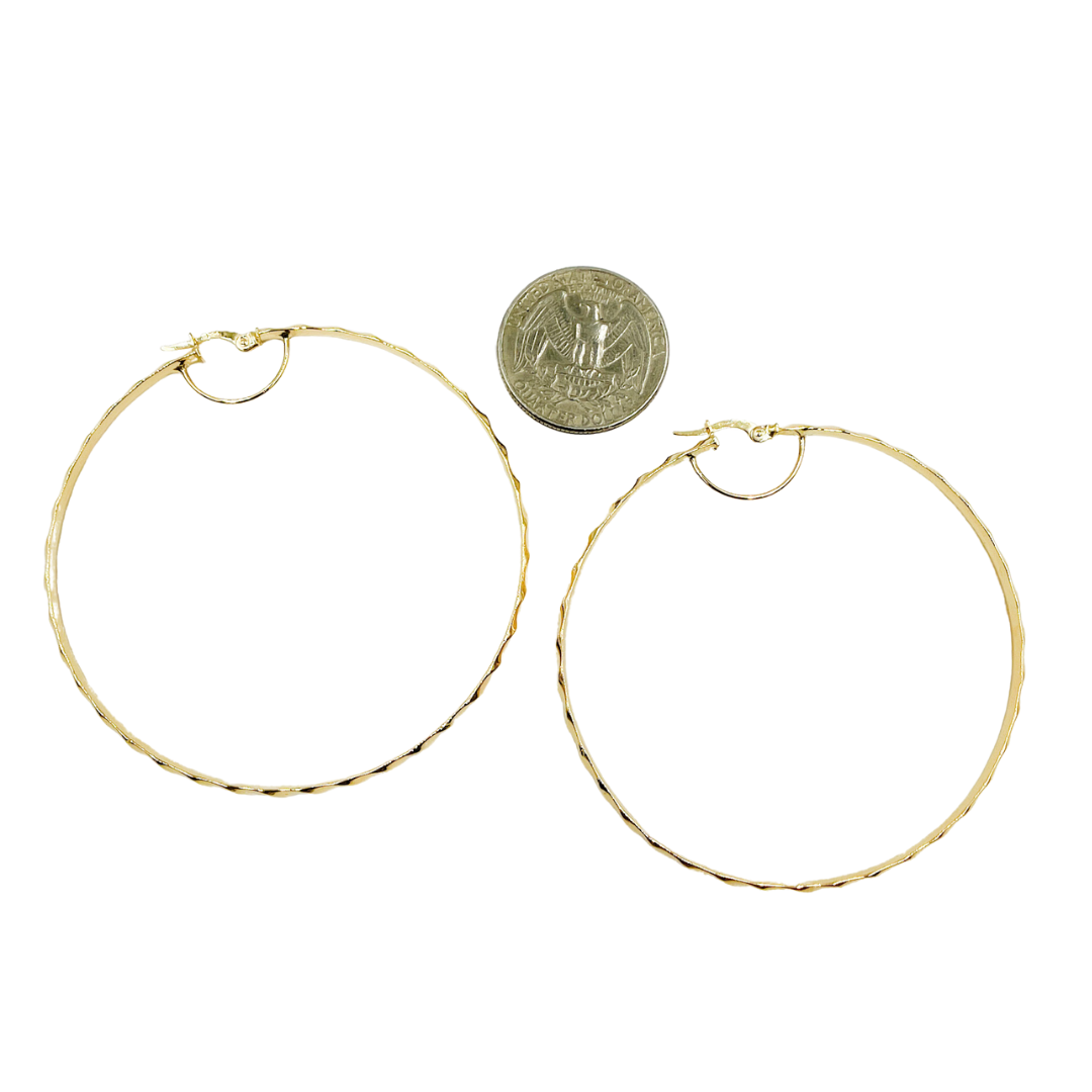 GER103. 14K Solid Gold Twisted Hoop Earrings