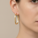 Load image into Gallery viewer, 15850000415. 14K Solid Gold Textured Square Hollow Hoop Earrings