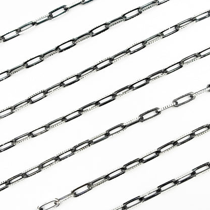 Z113SB. Two Tone Sterling Silver and Black Rhodium Paperclip Textured Chain