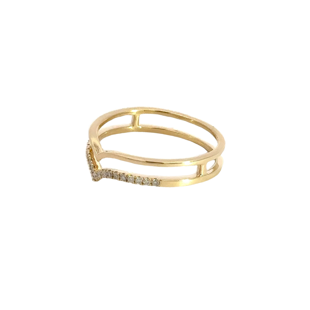 14K Solid Gold Diamond Chevron Ring.