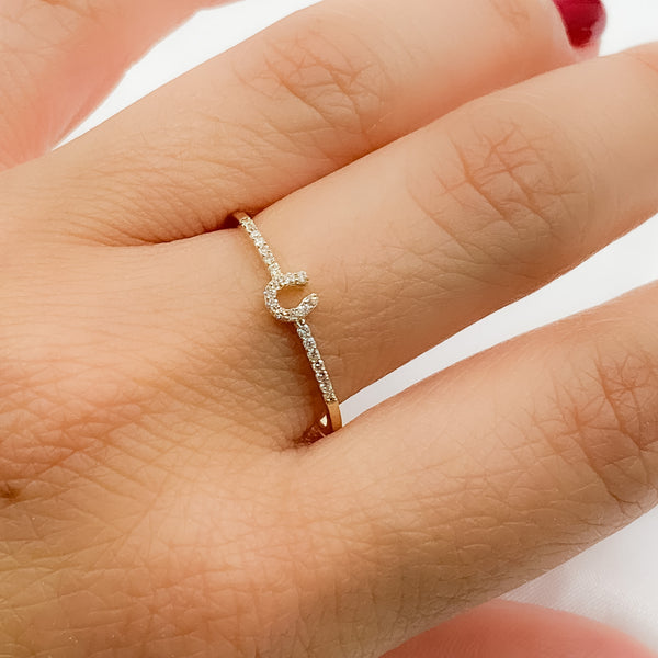 14K Solid Gold Diamond Horseshoe Ring. 