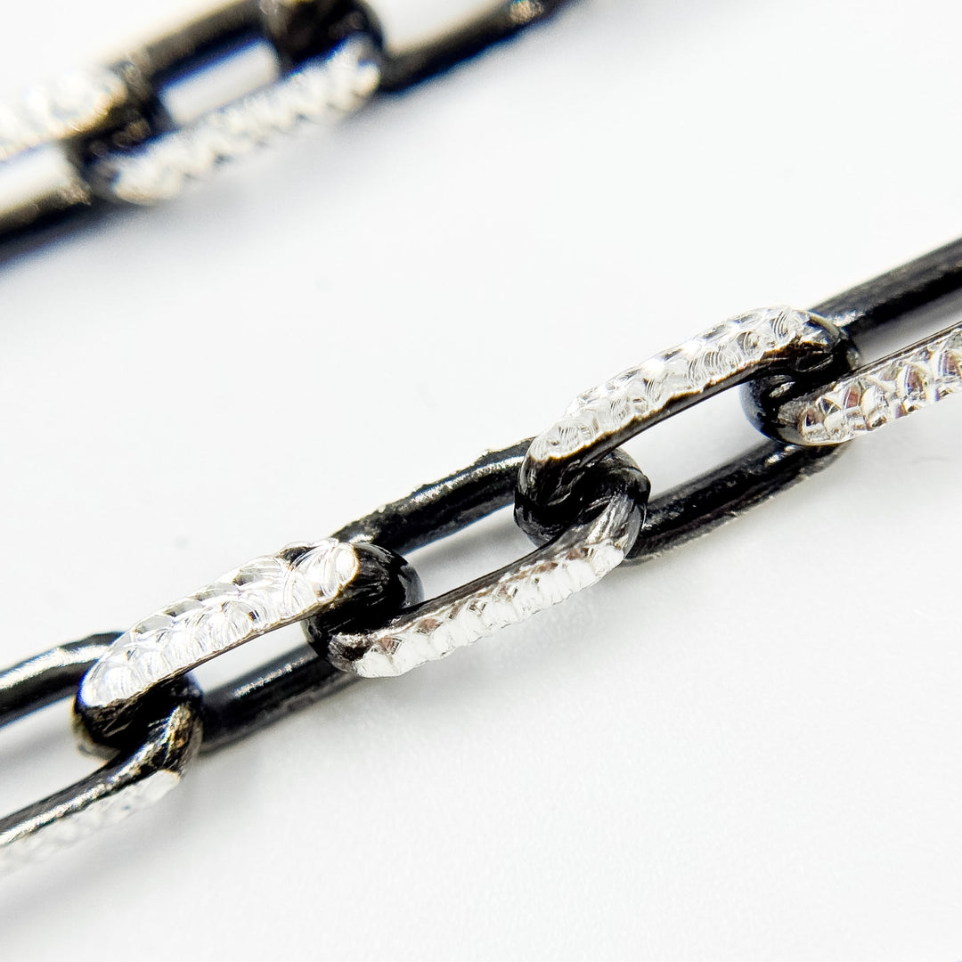 Z119SBDC. Black Rhodium and White Sterling Silver Paperclip Diamond Cut Cable Chain
