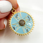 Load image into Gallery viewer, DP600A. Diamond Sterling Silver Round Compass Enamel Pendant
