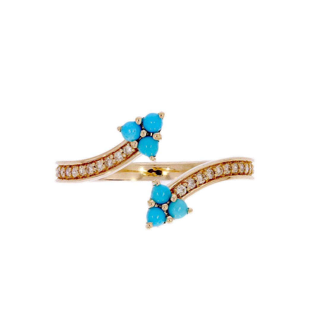 RFC19318TQ. 14K Solid Yellow Gold Diamond and Turquoise Open Triangle Ring