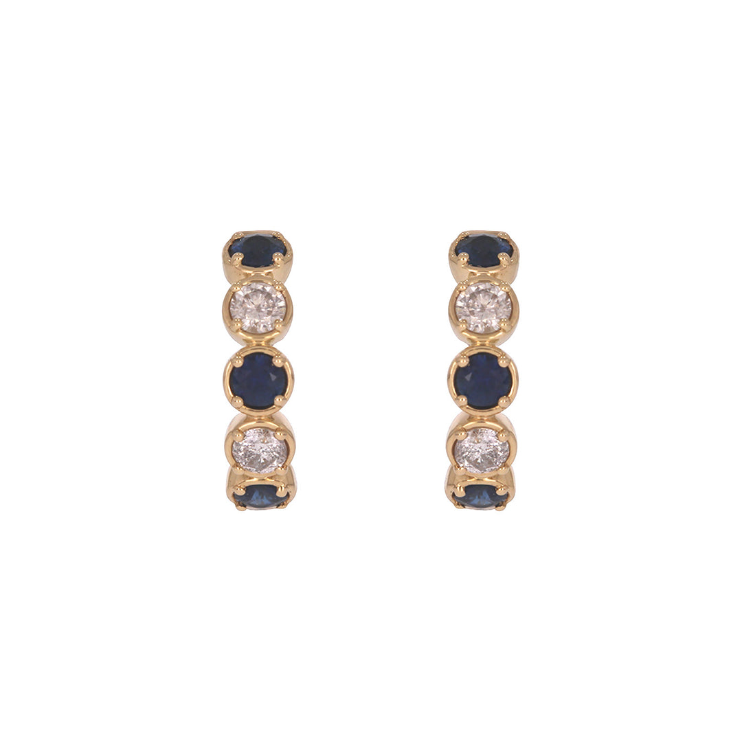 EHE57633. 14k Solid Gold Diamond and Gemstones Hoop Earrings