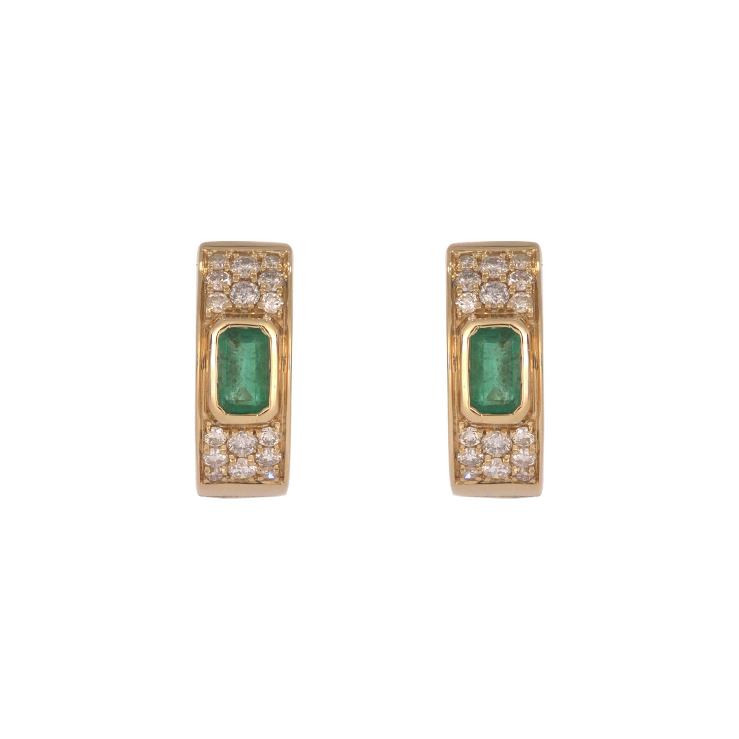 EHF57634. 14k Solid Gold Diamond and Gemstones Hoop Earrings
