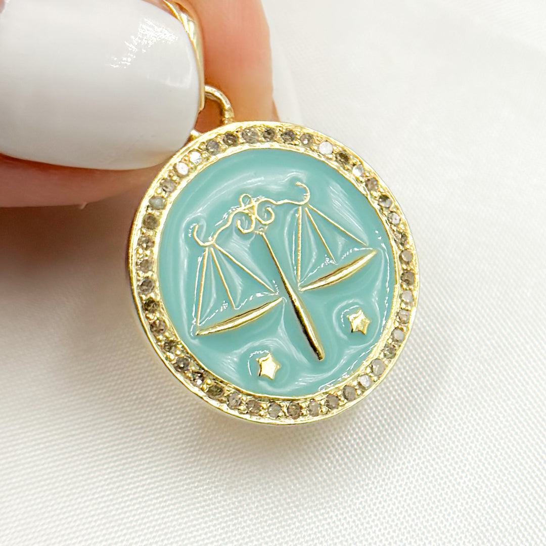 DP612A. Diamond Sterling Silver Round Libra Zodiac Enamel Pendant