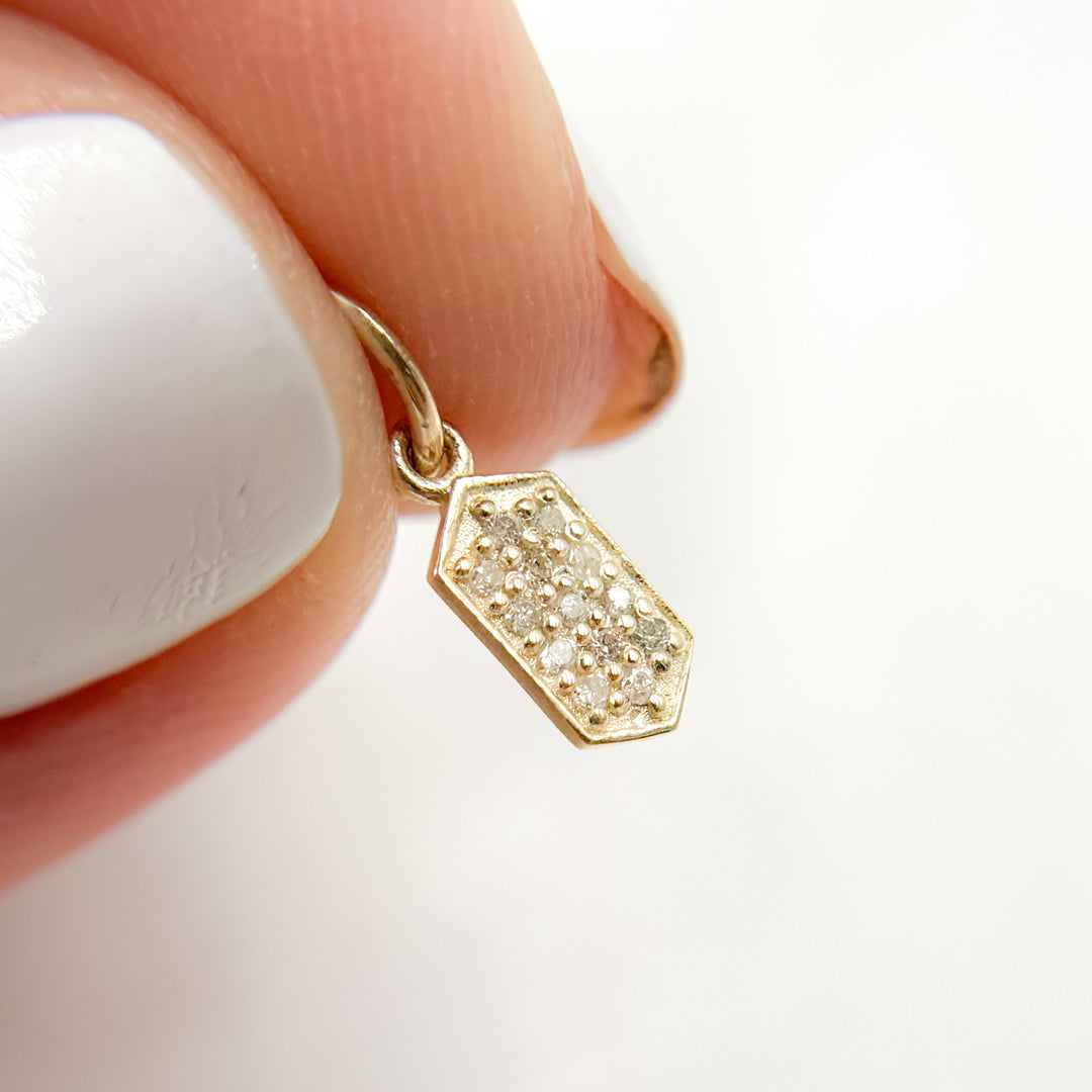 GDP428. 14K Solid Gold Diamond Hexagon Charm