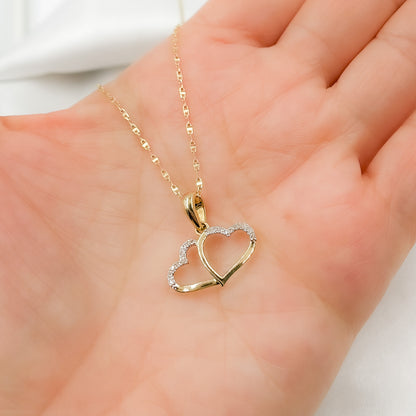 14K Solid Gold Two Heart Charm with Diamonds. EJP1519