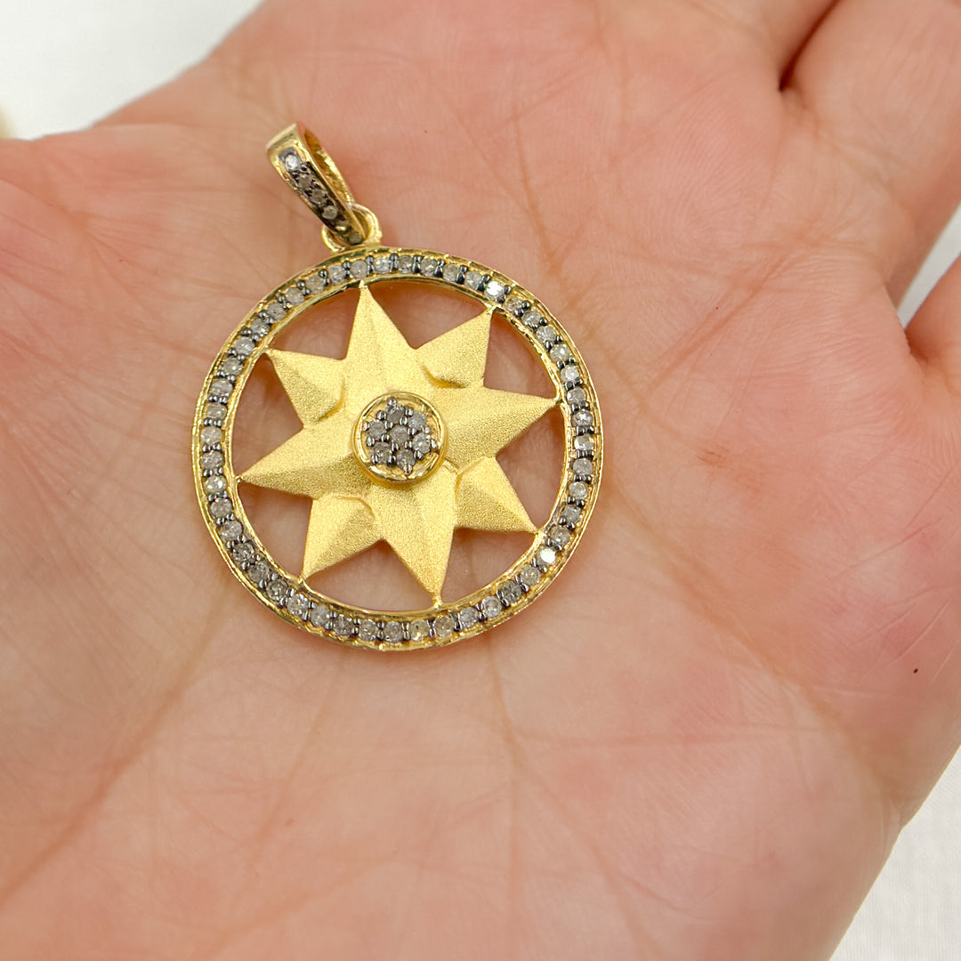DP581. Diamond Sterling Silver Gold Plated Round Star Pendant