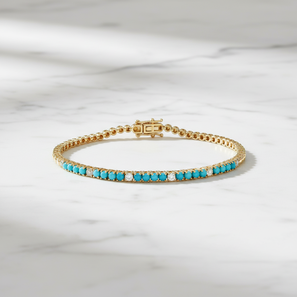 BTF65354TQ18K. 18K Solid Gold Diamond & Turquoise Bracelet