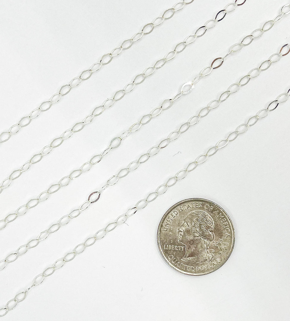 925 Sterling Silver Flat Cable Link Chain. 1091FSS