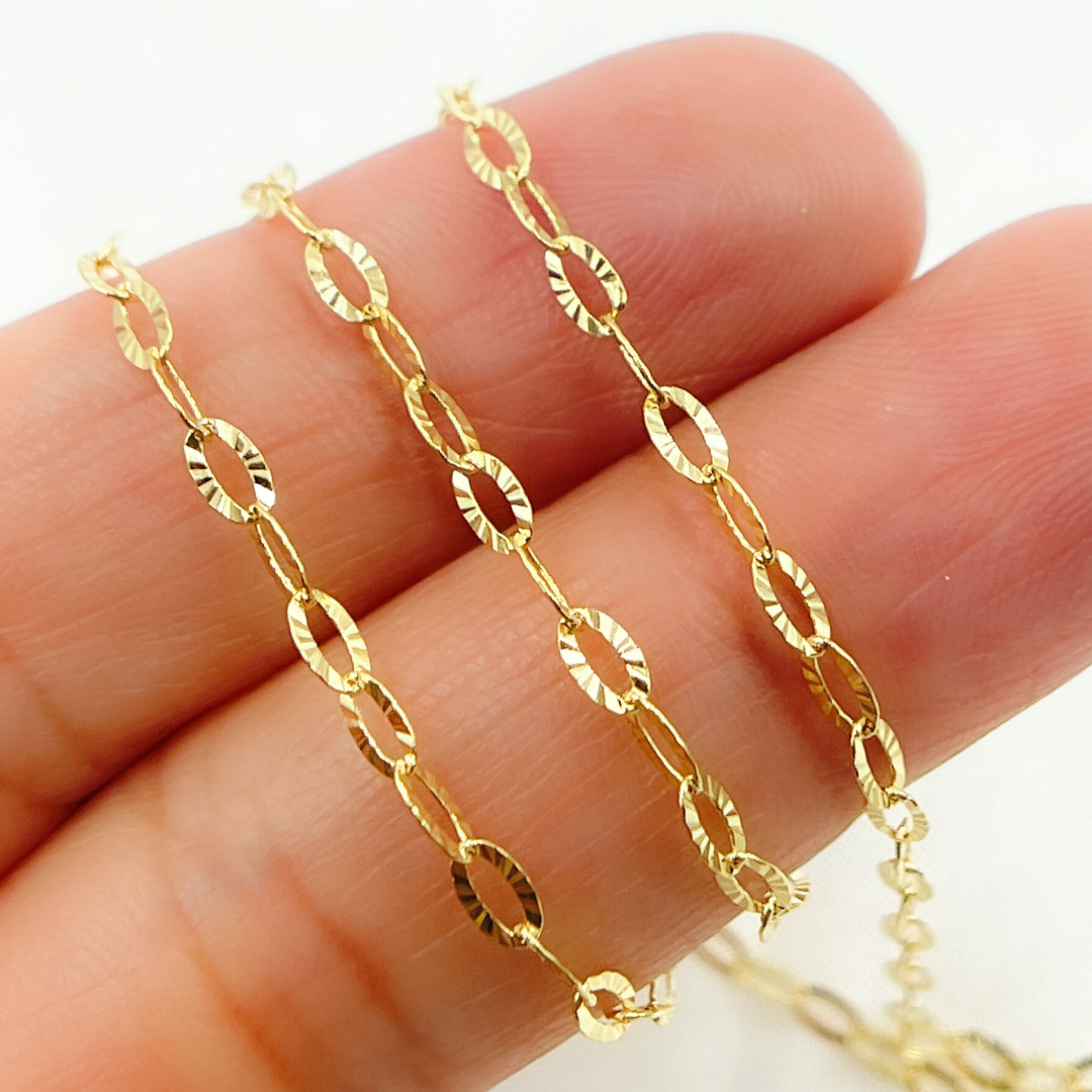 14K Solid Yellow Gold Diamond Cut Oval Link Chain. 040FVB22