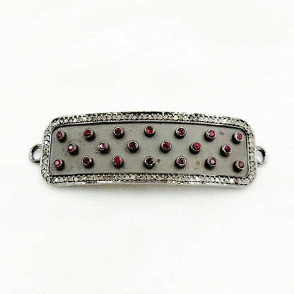 DC165. Diamond & Sterling Silver Rectangle Connector with Gemstone