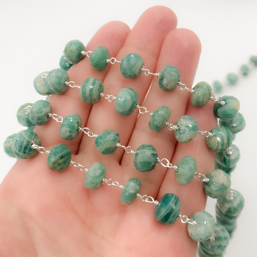 AMZ27. Amazonite Sterling Silver Wire Chain