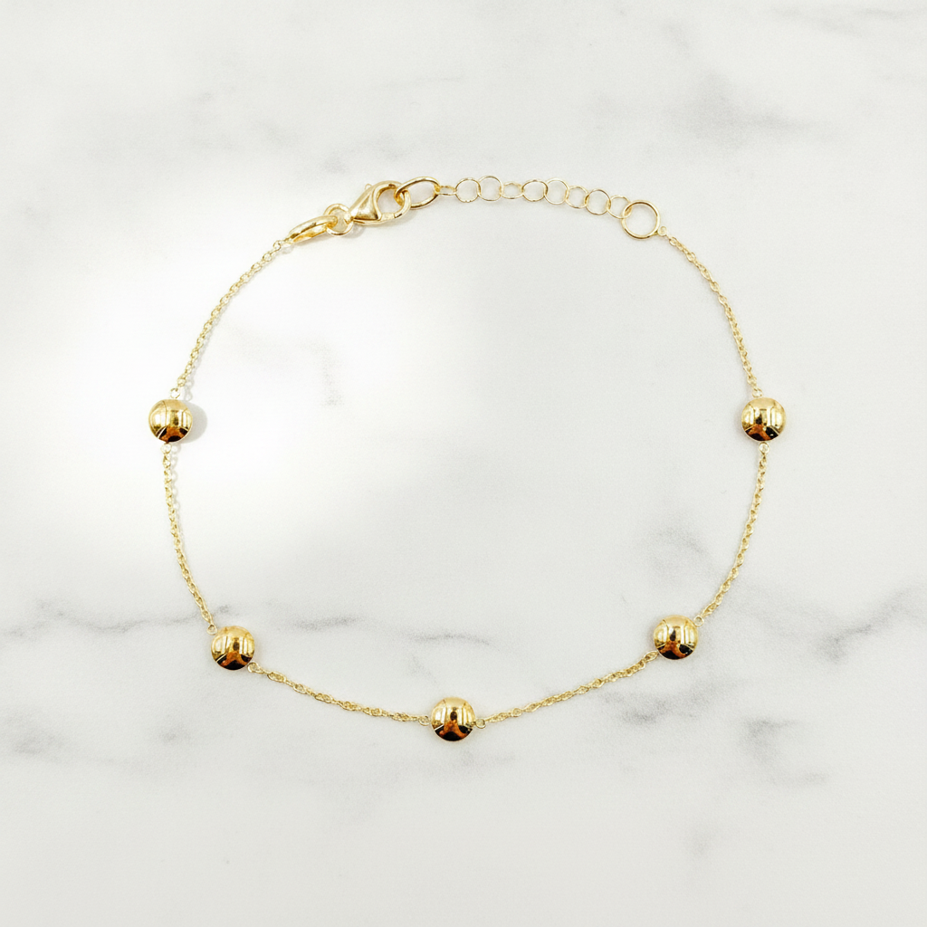 BRSET701. 14k Solid Yellow Gold Flat Bead Link Bracelet